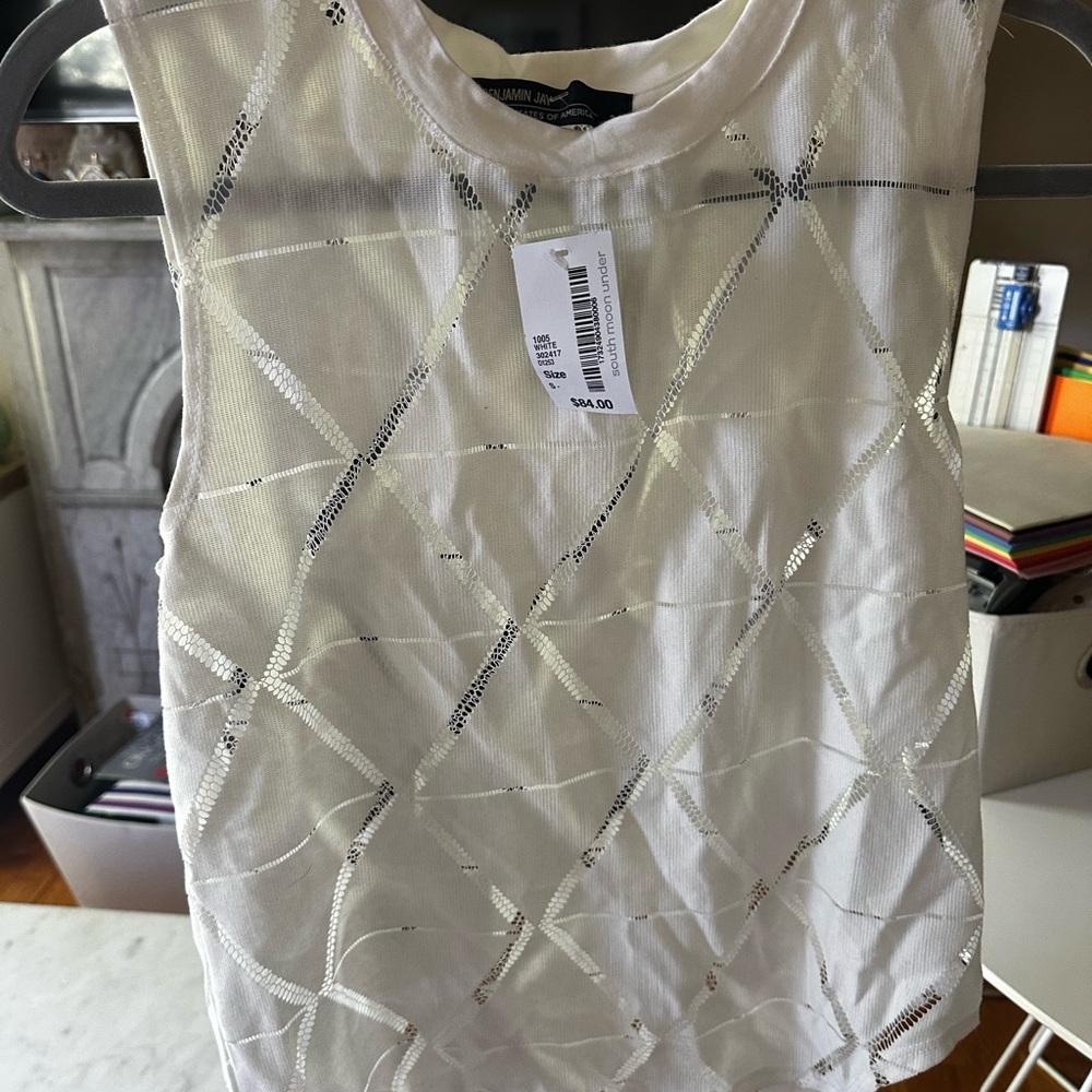 South Moon Under White Embellished Boxy Tank Top